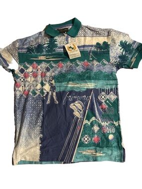 Tropical Print Short Sleeve Mens Top - Teal Navy